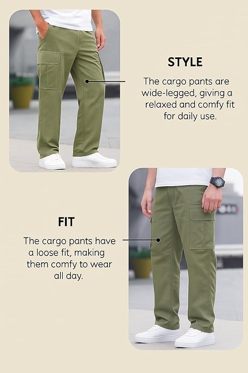 Lexton Men's Regular Fit Low-Rise Cotton Cargo Pants Casual Trousers for Daily Wear (Cargo-01-04)