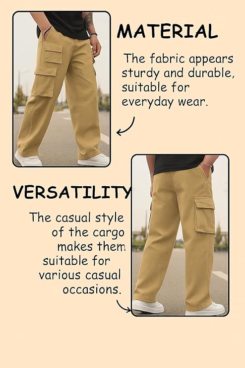 Lynver Men's Regular Fit Low Rise Cargo Cotton Pants | Comfortable Stylish Cargo-38-41