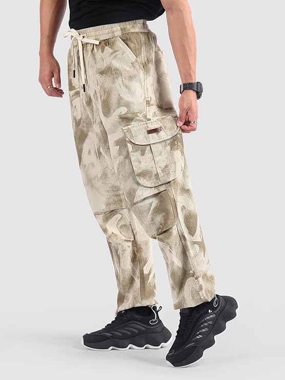 Bexwell Cotton Oversized Camo Cargo Pants for Men | Baggy Fit with 6 Spacious Pockets | Smooth Texture
