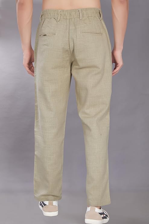 Dartwell Men's Relaxed Fit Cotton-Linen Blend Trousers