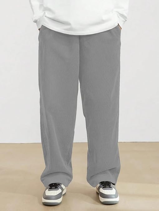 SMORLY Men's Premium Cotton Blend Relaxed Fit Casual Trousers || Elastic Waist Drawstring || Comfortable Everyday Pant