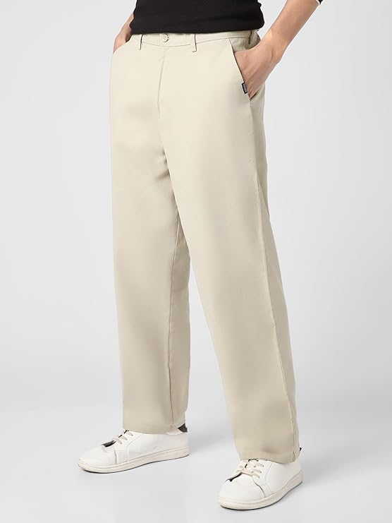 Urbella Men's Loose Baggy Fit Solid Chino Trousers Non-Stretchable Casual Pants for Everyday Wear