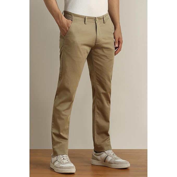 PrimeWard Men's Super Slim Fit Stretch Cotton Satin Casual Trousers