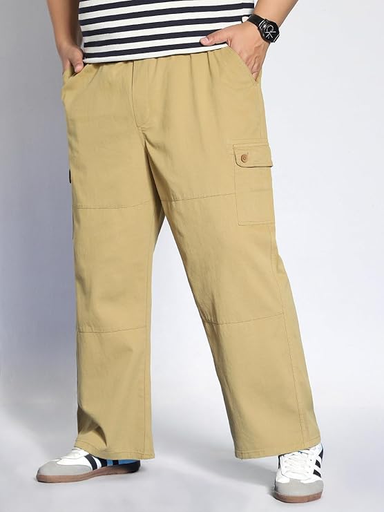 Uptown Edge Men's Loose Baggy Fit Cargo Jogger Chino Pants with 6 Pockets & Stretchable Comfort