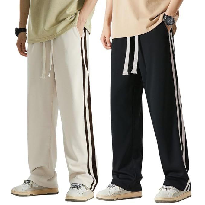 Glamora Men's Loose Mid-Rise Casual Trousers | Regular Fit Sports Trek Sweatpants | Plus Size & 2-Pack