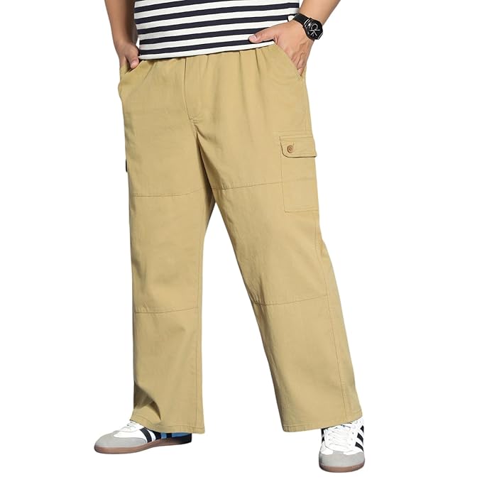 Uptown Edge Men's Loose Baggy Fit Cargo Jogger Chino Pants with 6 Pockets & Stretchable Comfort