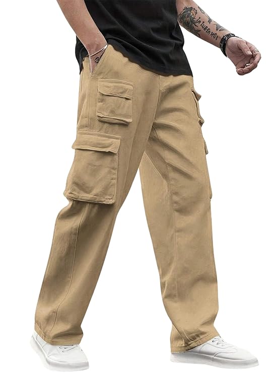 Lynver Men's Regular Fit Low Rise Cargo Cotton Pants | Comfortable Stylish Cargo-38-41