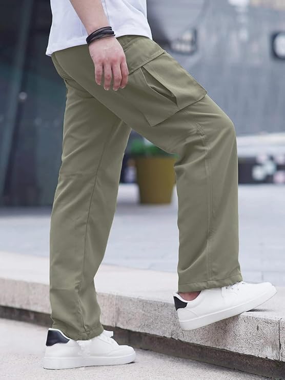 Lexton Men's Regular Fit Low-Rise Cotton Cargo Pants Casual Trousers for Daily Wear (Cargo-01-04)