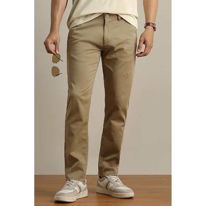 PrimeWard Men's Super Slim Fit Stretch Cotton Satin Casual Trousers