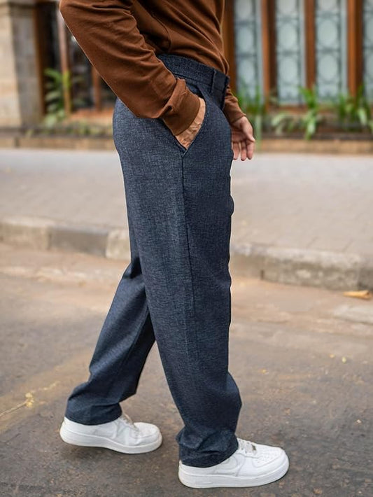 Maverix Solid Woven Fabric Korean Fit Trousers – Stylish Comfortable Men’s Casual Pants"