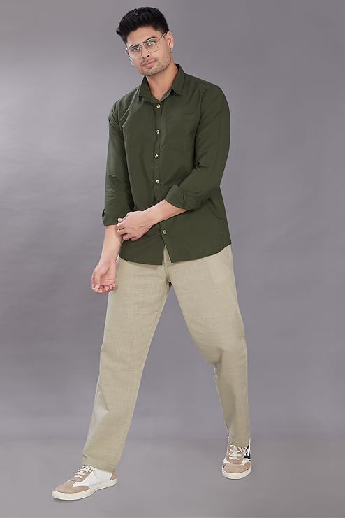Dartwell Men's Relaxed Fit Cotton-Linen Blend Trousers