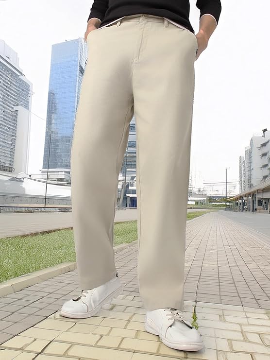 Urbella Men's Loose Baggy Fit Solid Chino Trousers Non-Stretchable Casual Pants for Everyday Wear