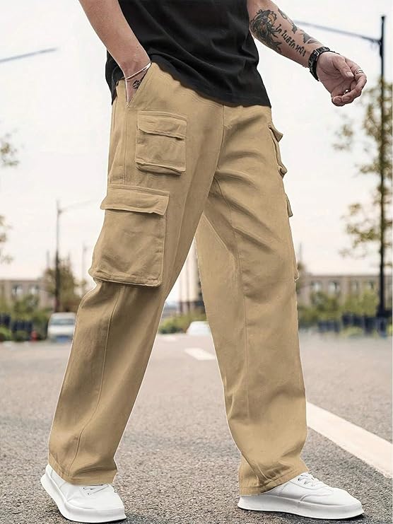 Lynver Men's Regular Fit Low Rise Cargo Cotton Pants | Comfortable Stylish Cargo-38-41