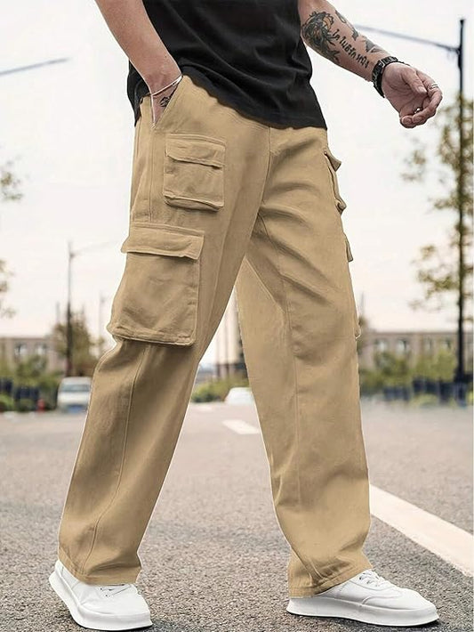 Lynver Men's Regular Fit Low Rise Cargo Cotton Pants | Comfortable Stylish Cargo-38-41