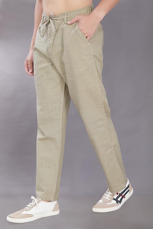 Dartwell Men's Relaxed Fit Cotton-Linen Blend Trousers