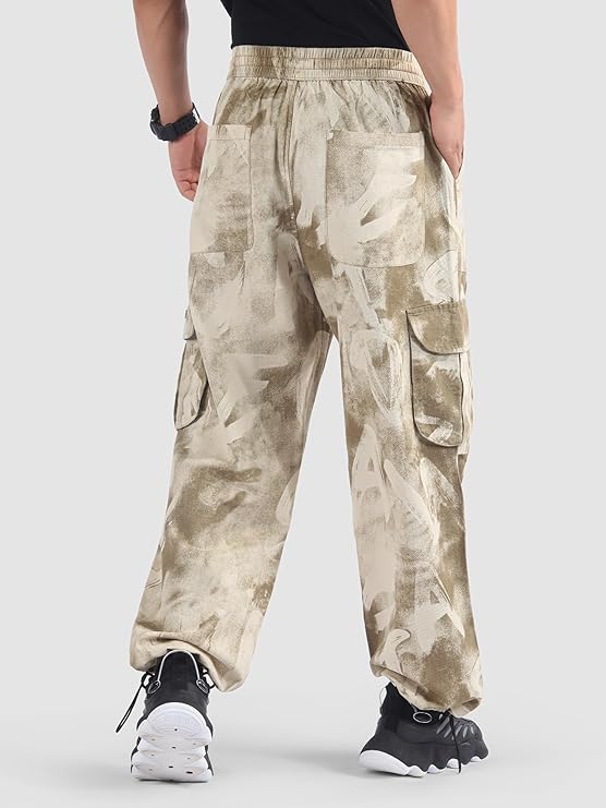 Bexwell Cotton Oversized Camo Cargo Pants for Men | Baggy Fit with 6 Spacious Pockets | Smooth Texture