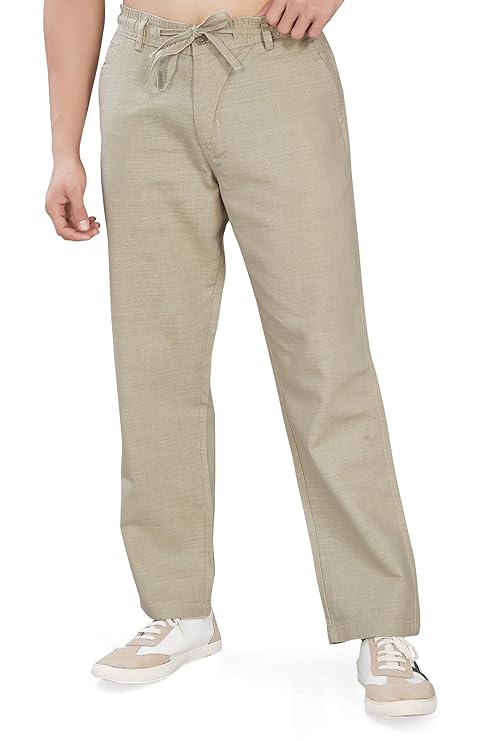 Dartwell Men's Relaxed Fit Cotton-Linen Blend Trousers