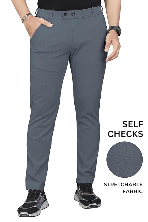 Men's Cotton Blend Self-Design Trousers