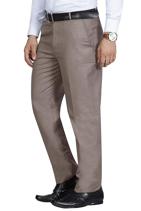 Merrick Men's Solid Formal Regular Fit Wrinkle-Free PolyViscose Trousers for Office & Events