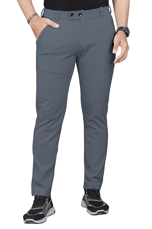 Men's Cotton Blend Self-Design Trousers